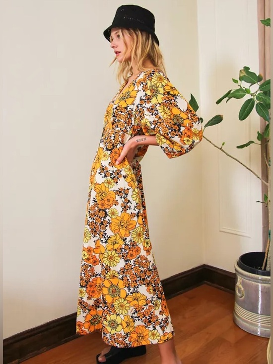 Free People Dresses & Skirts - Free People Lydia Midi Dress Floral Boho Puff Sleeves Size XL NWT